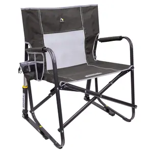 GCI Outdoor Freestyle Rocker XL Oversized Foldable Rocking Camp Chair, Pewter Grey