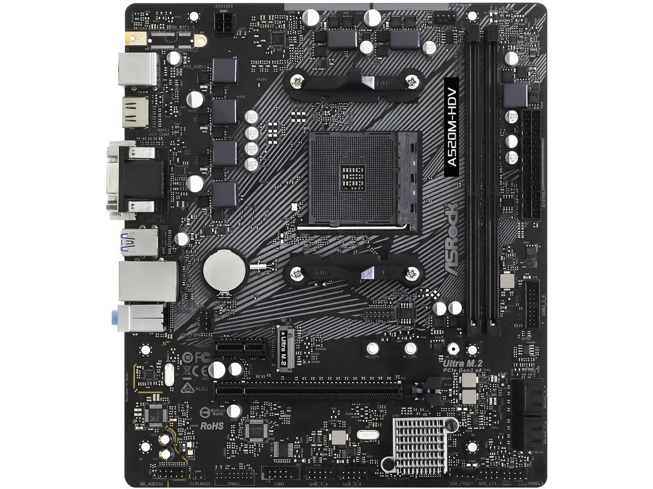 ASRock A520M-HDV AM4 AMD A520 SATA 6Gb/s Micro ATX AMD Motherboard ASRock A520M-HDV AM4 AMD A520 SATA 6Gb/s Micro ATX AMD Motherboard