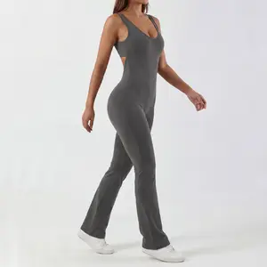 Women’s Seamless Backless Jumpsuit Bodysuit for Women Tummy Control Butt Lift Yoga Romper Sleeveless Scoop Neck One Piece Workout Jumpsuit Stretch Flared Bodycon Catsuit Lounge Activewear Outfit for Gym Pilates Daily Wear Winter Fit,summerwins