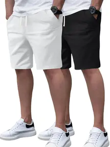 Men’s 2-Pack Summer Drawstring Cotton Shorts, Loose Fit, Fashionable Casual Style for Vacation, Outdoor Use, Sports, Elastic Waist, Pockets — Great for Commuting/Work, Fishing, Basketball, Camping, Gym, Gifts for Boyfriend or Husband