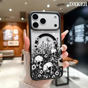Floral Skull Pattern Magnetic MagSafe Phone Case for iPhone 17 Air/16 Pro Max 15 Pro 14 13 12 11 Plus Lightweight Shockproof Slim Protective Cover Supports Wireless Charging Case Casing