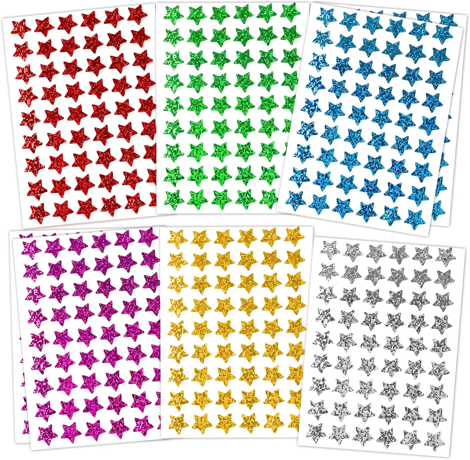 Cute and Beautiful Holographic Small Star Stickers - 1620 Stickers, 6 Colors, 0.6 in Diameter, Silver Accents, Kids Reward Supplies for Nurses & School Classrooms