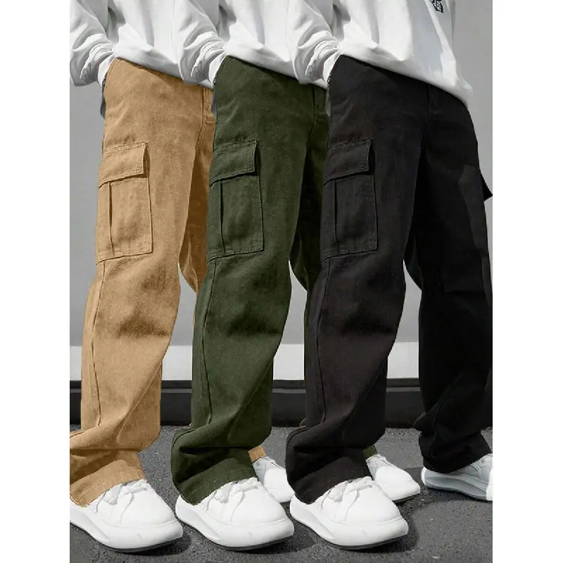 Boys Clothing 3pcs Tween Casual Solid Wide-Leg Cargo Long Pants (Sizes 8-16y) with Large Pockets, Kids Clothing Boys Outdoor Wear Set Including Autumn/Winter Dino Graphic Tee, Letter Print Hoodie & Thermal Lined Polo