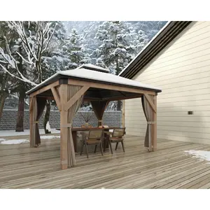 Garvee 12 x 12 ft Wood Gazebo, Upgrade Wooden Frame, Double Galvanized Steel Roof, for Backyard, Patio, Garden and Lawn