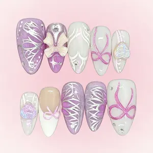 Bling by Allie PURPLE Y2K BOW - 100% Handmade Press-On Nails | Resusable, Salon Quality, Long Lasting