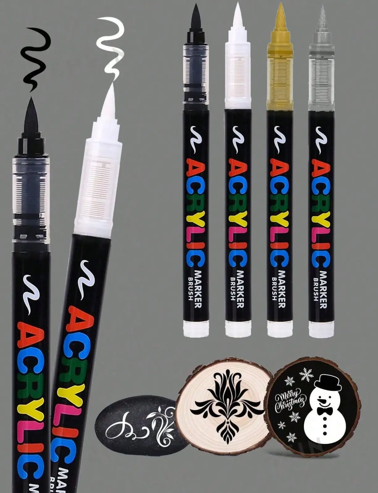 Black & White Solid Color Acrylic Paint Markers, Water-Based Graffiti Pens, Suitable For Wood, Canvas, Stone, Rock Painting, Glass, Ceramic Surfaces, DIY Crafts & Art Supplies, Back To School