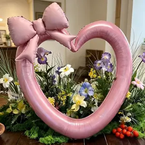 4pcs Large Heart Butterfly Knot Aluminum Foil Balloons, 40 Inch Heart Frame, Straw, Glue, //, Wedding, Birthday, Valentine's Day Decor