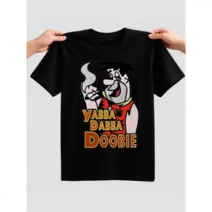 Yabba Dabba Doobie Fred Flintstone T-Shirt, Funny Stoner Cartoon Graphic Tee, Retro 420 Casual Outfit, The Flintstones Meme Shirt