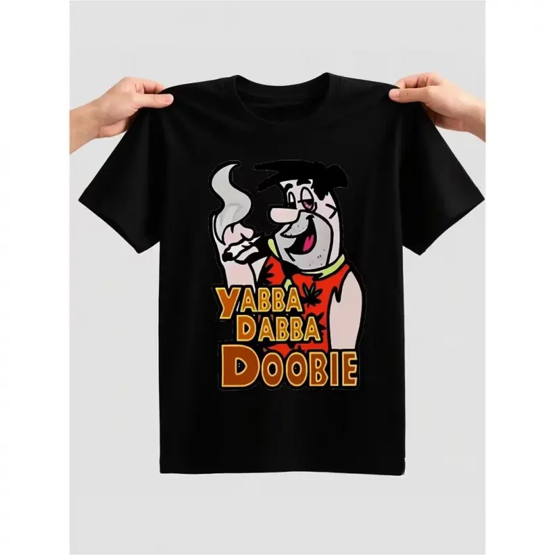 Yabba Dabba Doobie Fred Flintstone T-Shirt, Funny Stoner Cartoon Graphic Tee, Retro 420 Casual Outfit, The Flintstones Meme Shirt