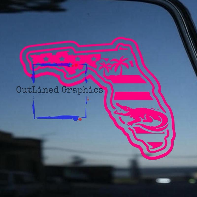 Florida inspired Gators Decal with Palm Trees- Window Decal for Truck - Chevy Truck Decal - Rear truck window - Ford decal - Dodge Decal- Florida Decal-Multiple Colors- Gift for Him - Gift for Her - Decals for trucks
