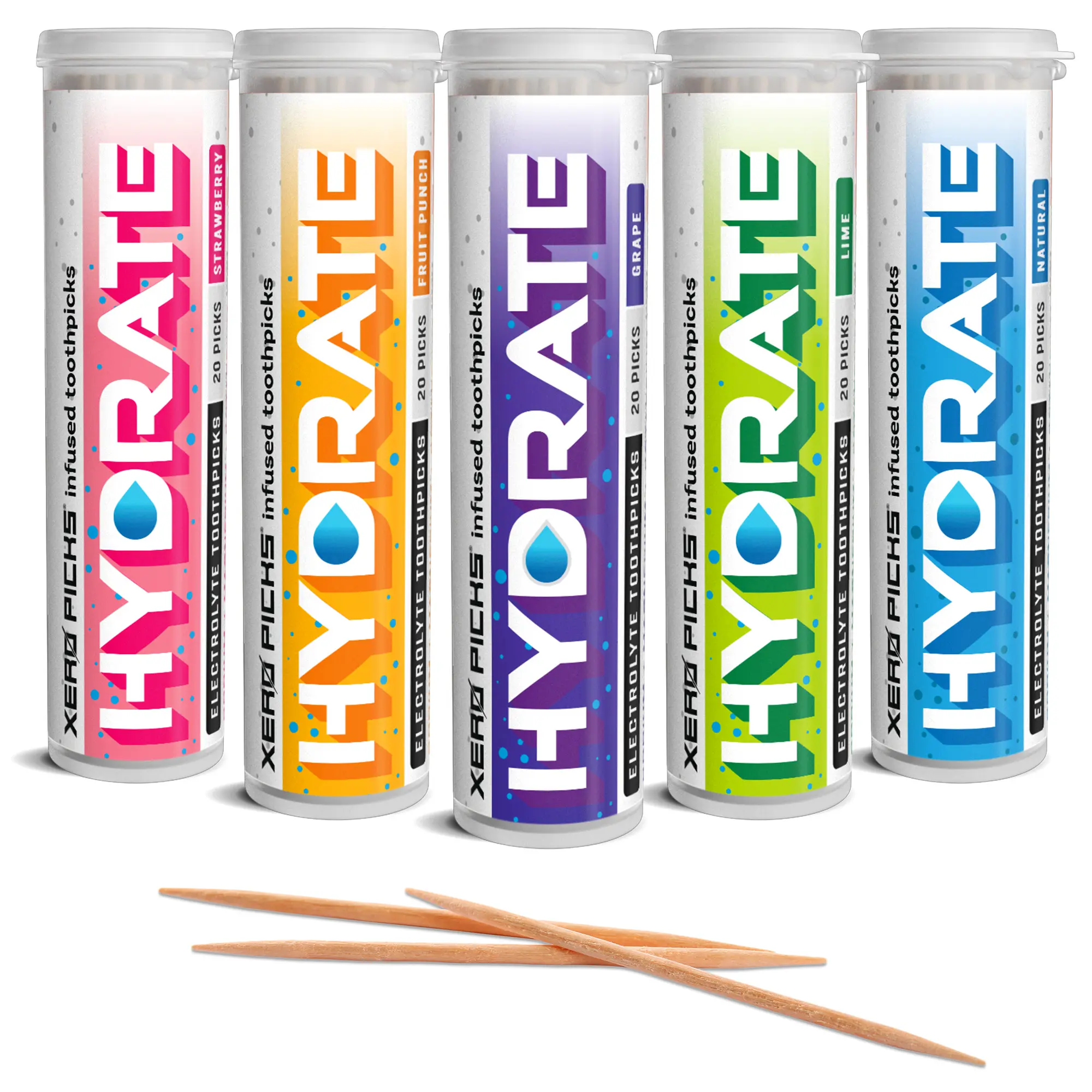 Xero Picks Natural Strawberry Fruit Flavored Toothpicks - Sugar-Free, Electrolyte Enhanced, with Potassium - Health & Wellness Supplement