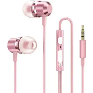 Rose Gold Earbuds, Girls Pink Earphones Wired with mic, Volume Control in Ear Headphones 3.5mm For Smartphones,Mp3,Tablet,Laptop