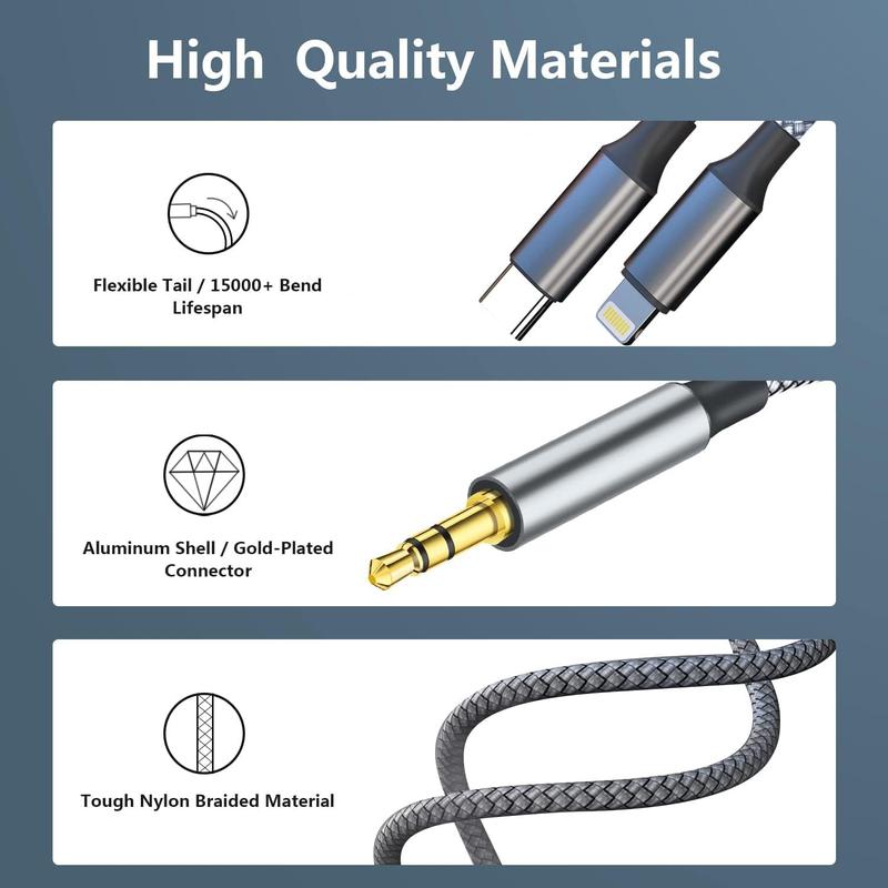 Aux Audio Cable for iPhone, 2 in 1 USB C to 3.5mm Aux Audio Lightning to 3.5mm Audio Cable Fit with iPhone 16 15 Plus/14/13/12/11/XR, Galaxy S24/S23/S22, Pixel 8/7/6/5, iPad to Car Stereo Speaker 4FT