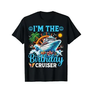 Men' & Women' Cruise Birthday Party T-Shirt - Nautical Cruise Vacation Tee with Birthday Text, Matching Couple Shirts Suitable for Cruise Ship Celebration, Round Neck Regular Fit Unisex T-Shirts for Adults, Tshirt Vintage Graphic Graphic