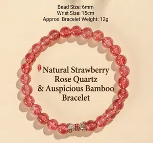 Natural Strawberry Rose Quartz & Auspicious Bamboo Bracelet  | Positive Energy