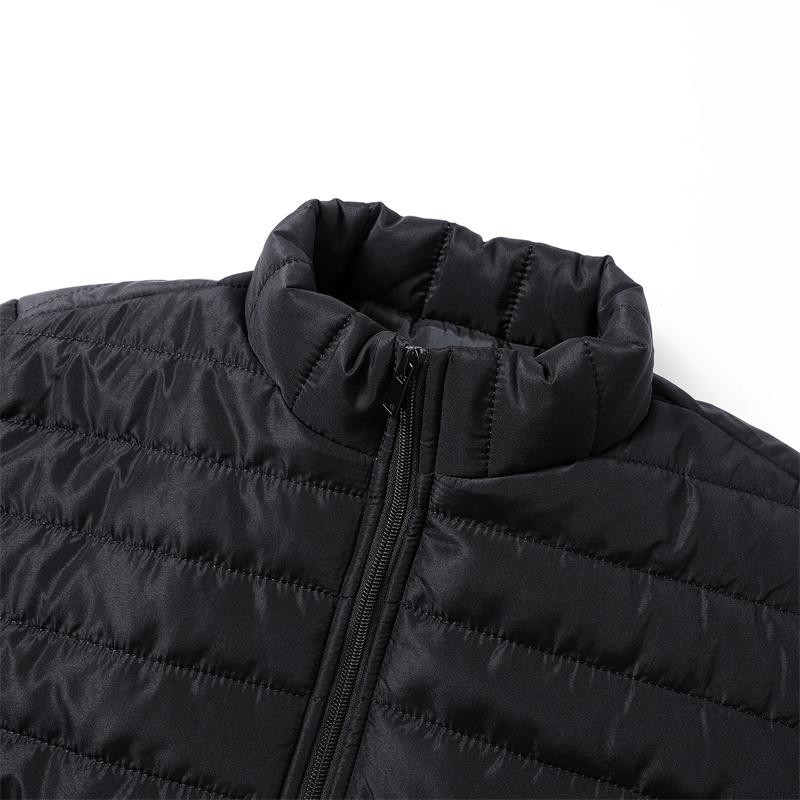 Men's Autumn Winter Outdoor Casual Warm Cotton Jacket Fashionable Versatile Stand Collar Windproof Coat Beige Long Sleeve Plain Heated Down Hooded Jacket - Black