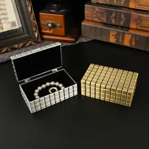 Bronze Color Square Jewelry Box, Modern Minimalist Style, Aged Surface, Unique Hinged Lid, Suitable for Designer Studios/homestays Decor