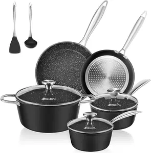 Pots and Pans Set Nonstick, 10 Pcs Die-Cast Induction Kitchen Cookware Sets, Granite Non Stick Cooking Set with 5QT Big Pot, Oven Safe Handle & Nylon Kitchen Utensils, 100% PFOA Free