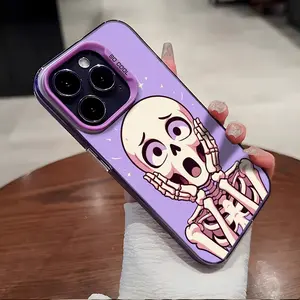 Halloween Glowing Skull Casing For iPhone 16 15 14 13 12 11 X XS SE23 PRO PLUS MAX 2020 2022  Hard TPU PET PC Purple Stylish Gift Shockproof Protection Anti-Drop Protective Protector Phone Cases Shell Cover