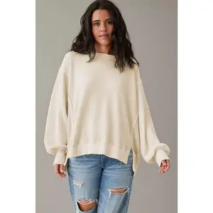 White Oversized Waffle Top