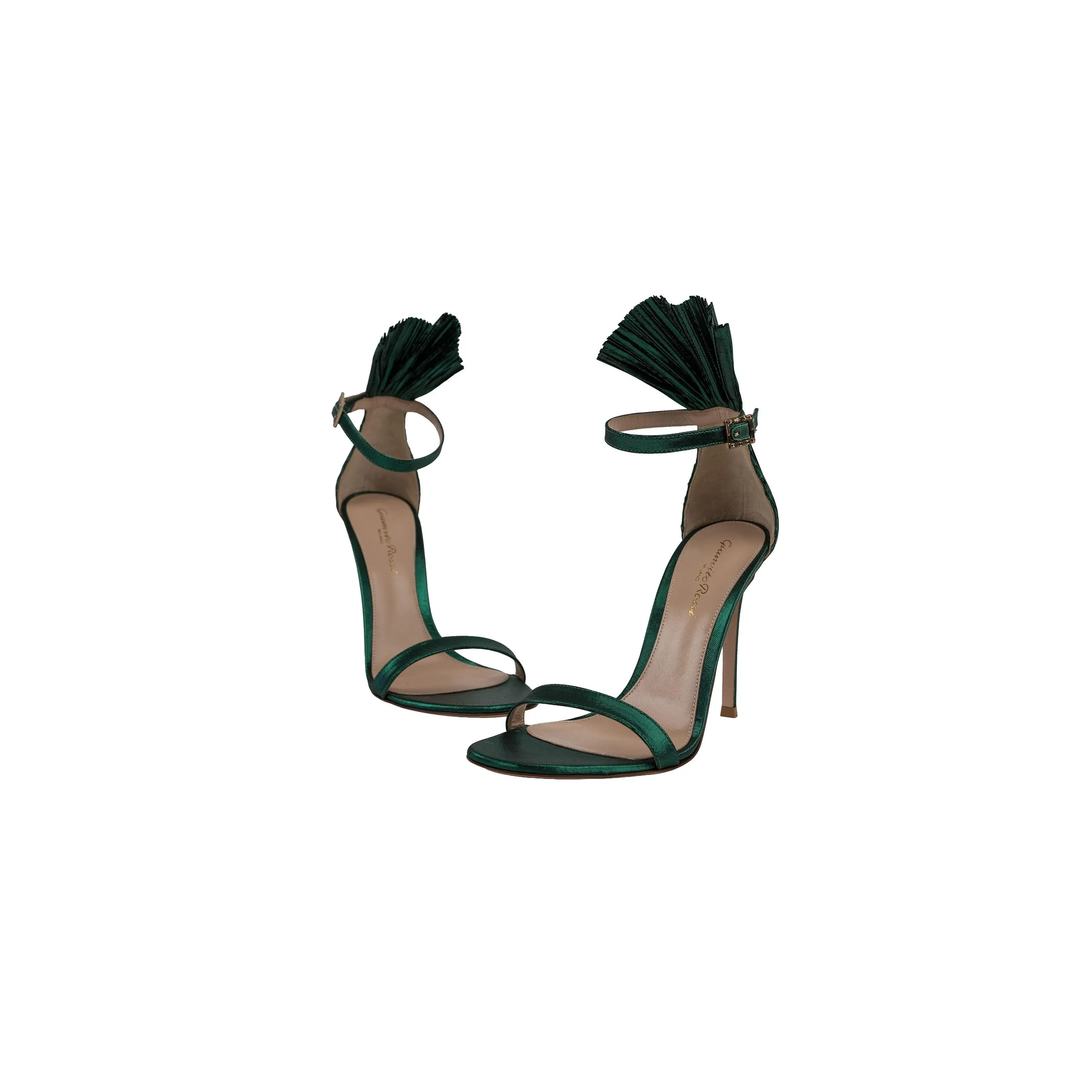 Gianvito Rossi Green Satin Tassel Sandals Size 38