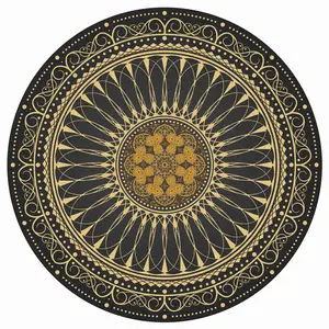 Round Mandala Boho Vintage Area Rug (Black & Gold)