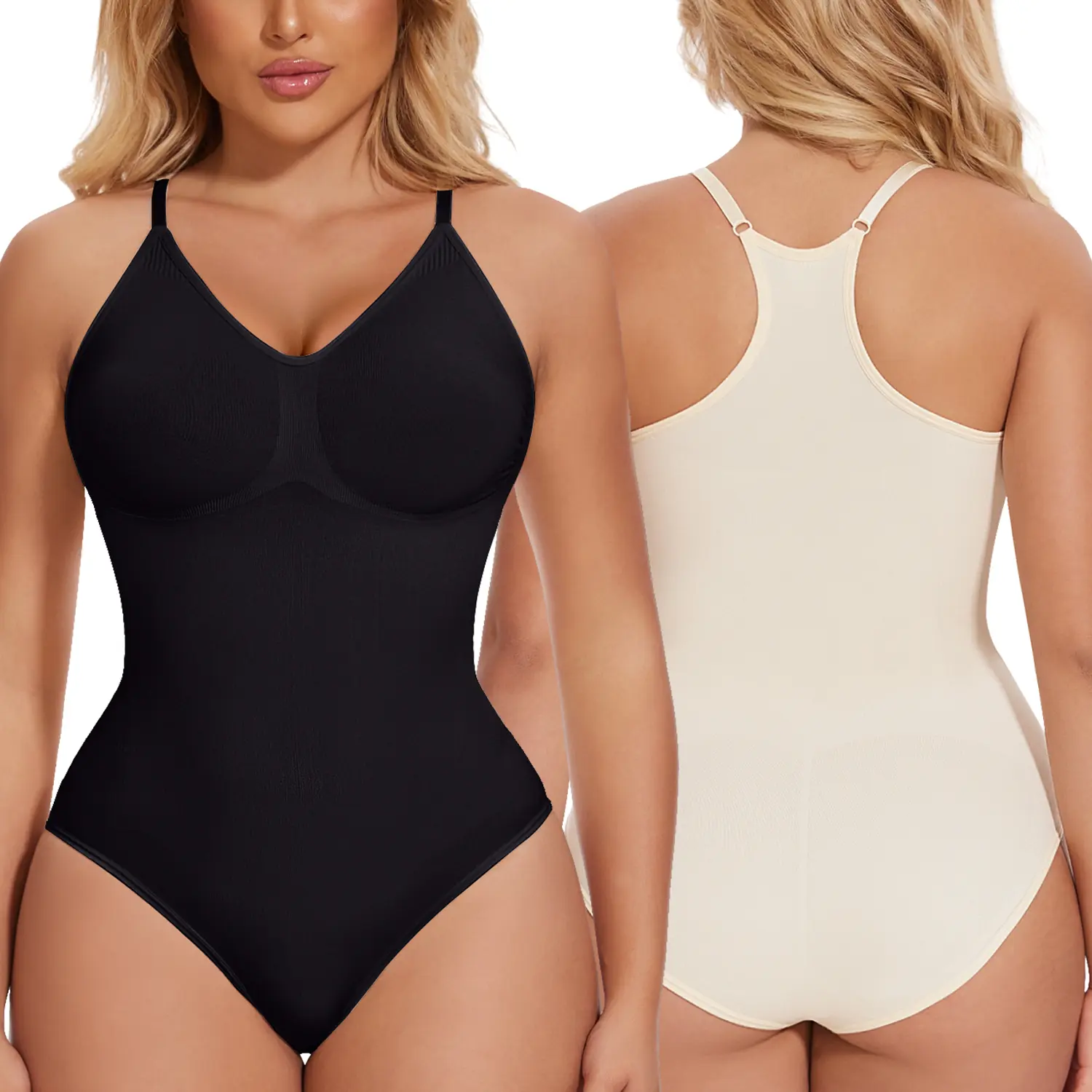 Women's Racerback Bodysuit Shapewear - Tummy Control, Lightweight Fabric, Bra-Integrated Tank Top with Bottom Leg Coverage for All-Day Comfort, Stretchy, Adjustable, Minimalist, Mesh