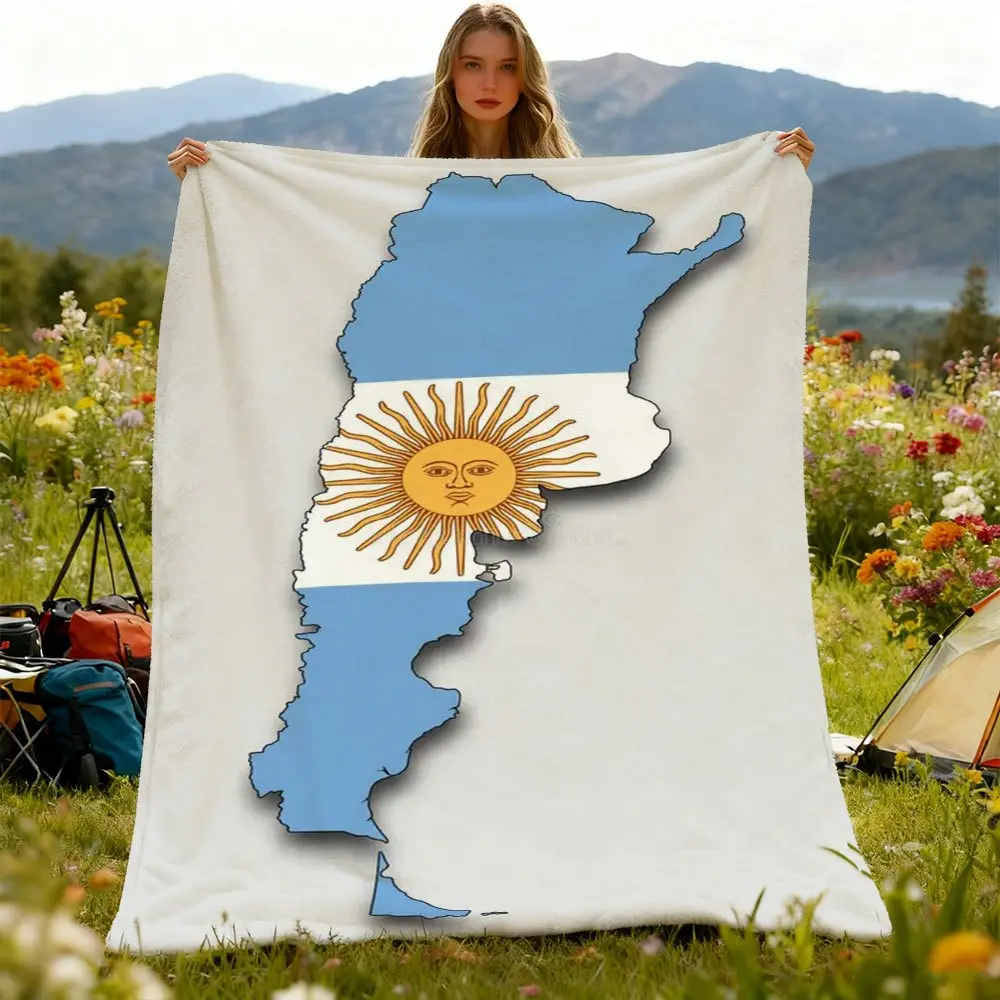 Argentina Flag Print Microfibre Flannel Blanket - Wrinkle Resistant, Breathable, Durable, All-Season, Multi-Size Soft Blanket for Outdoor Camping, Home Decoration, Machine Washable Holiday Gift