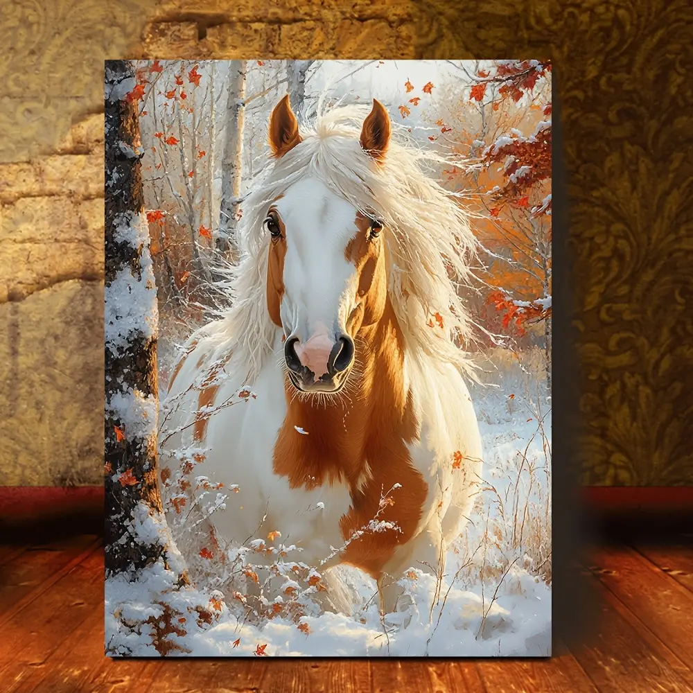 1pc Adult Animal Horse Paint-by-Number Canvas Painting Kit, 2D Flat Home Decor Wall Art for Family Leisure, Paint By Numbers, Graphic