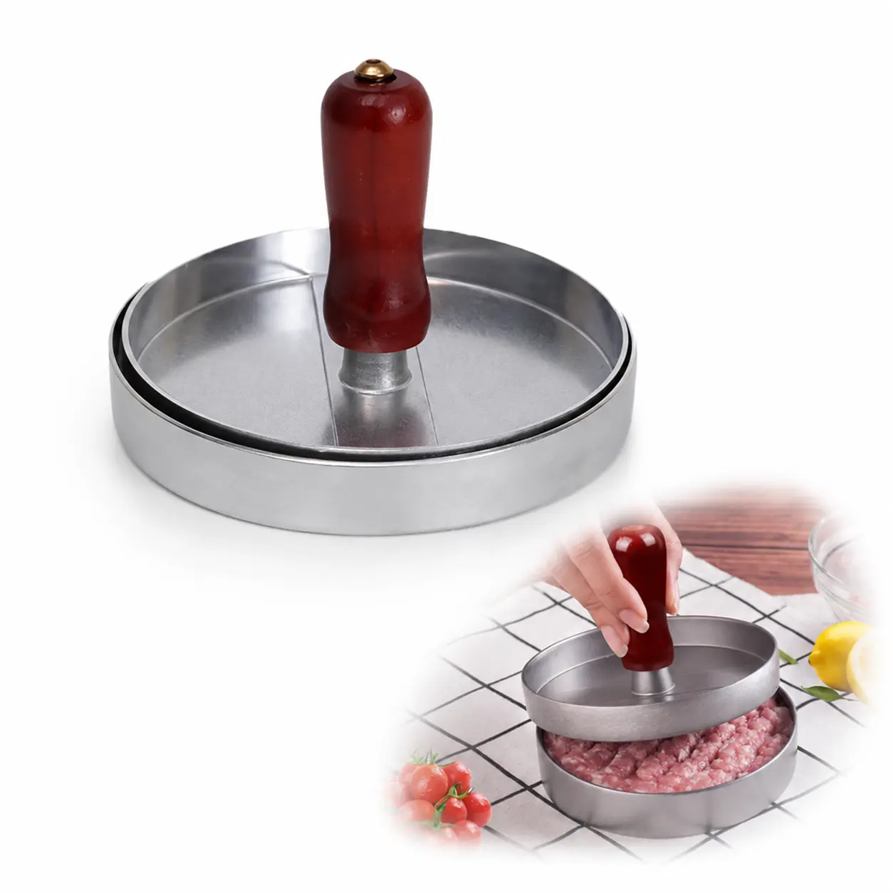 1PC Stainless Steel Burger Press with Handle - Non-Stick Kitchen Utensil for Homemade Burger Meat Shaping, Labor-Saving Uniform Meat Press Gadget, Utensils