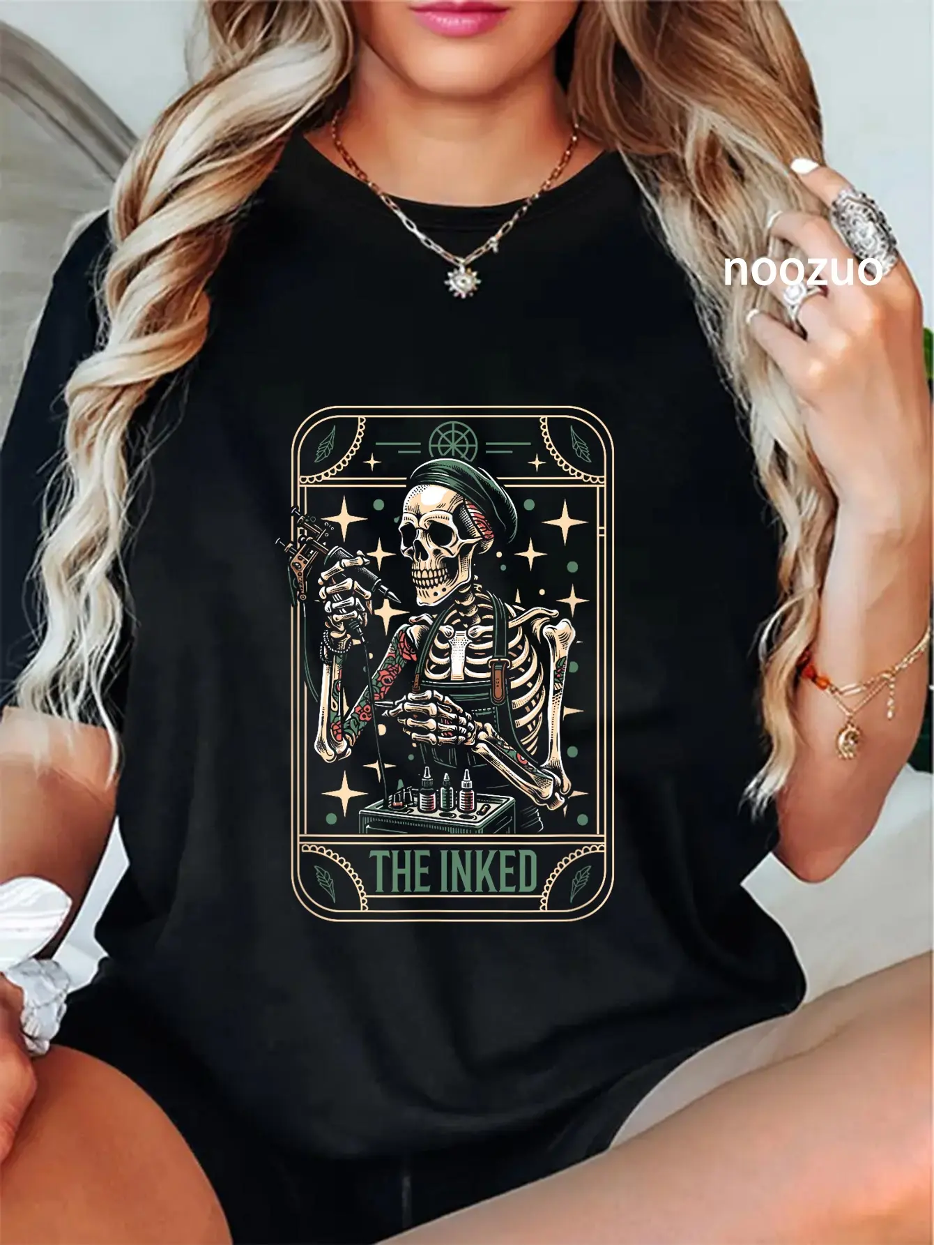 Women's 100% Cotton Vintage Round Neck Graphic T-Shirt - Unisex Cut Tarot Card Art Casual Streetwear Top, All Seasons Everyday Clothes