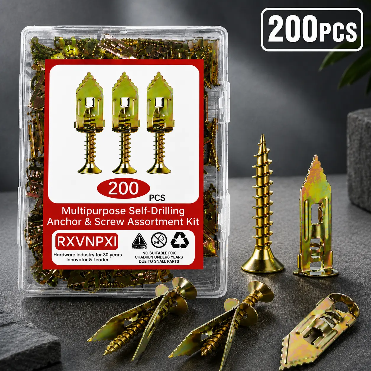 200PCS/100PCS Self Drilling Drywall Anchors Kit with Screws, 100 Wall Anchors + 100 Zinc Expansion Screws, Upgraded Galvanized Steel, No Pre Drilling Needed for Wall Mounting, Cabinets, Shelves and More