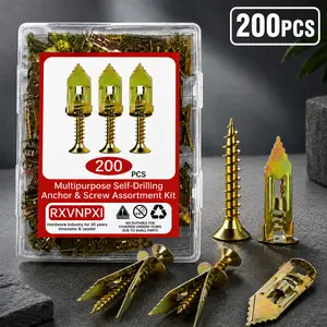 200PCS/100PCS Self Drilling Drywall Anchors Kit with Screws, 100 Wall Anchors + 100 Zinc Expansion Screws, Upgraded Galvanized Steel, No Pre Drilling Needed for Wall Mounting, Cabinets, Shelves and More