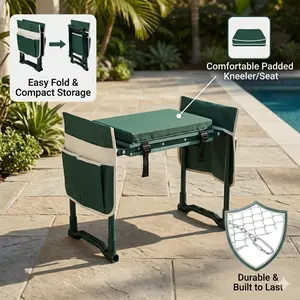 Garden Kneeler and Seat Bench, Foldable Garden Stool with EVA Foam Pad, Extra Wide Soft Cushion, 2 Tool Pouches & Large Tool Bag for Gardening
