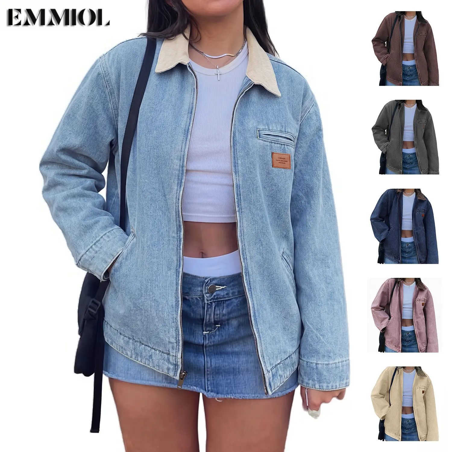 EMMIOL Barn Jean Jacket for Women Zipper 2026 Clean Fit Long Sleeve Denim Jackets Barn Jacket SohoChic Back to School