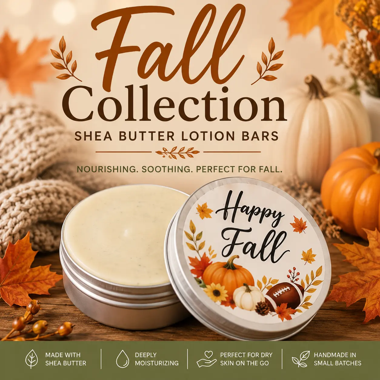 Handmade Shea Butter Lotion Bars, Fall Collection Solid Body Moisturizers
