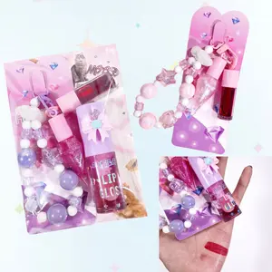 2-In-1 Mini Pearl Lip Gloss & Lip Balm Water + Bow Shine Glossy Moisturizing Warm Feel Lip Oil Set, Lip Care, Perfect New Year Gift for Best Friends