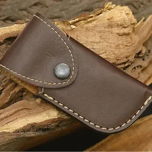 Leather 5" Holster with Belt Buckle for Pocket Knives, Folding Knife, Compact Draw EDC, Brown Kitchen Storage