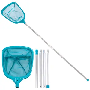 Swimming Pool 5 Foot Leaf Skimmer Net with 4 Aluminum Pole Sections - 6" Deep Ultra Fine Mesh Netting Bag Basket for Fast Cleaning of Debris, 60" Long