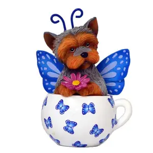 Beautiful as a Butterfly Yorkie Dog in a Teacup Figurine - Bradford Exchange