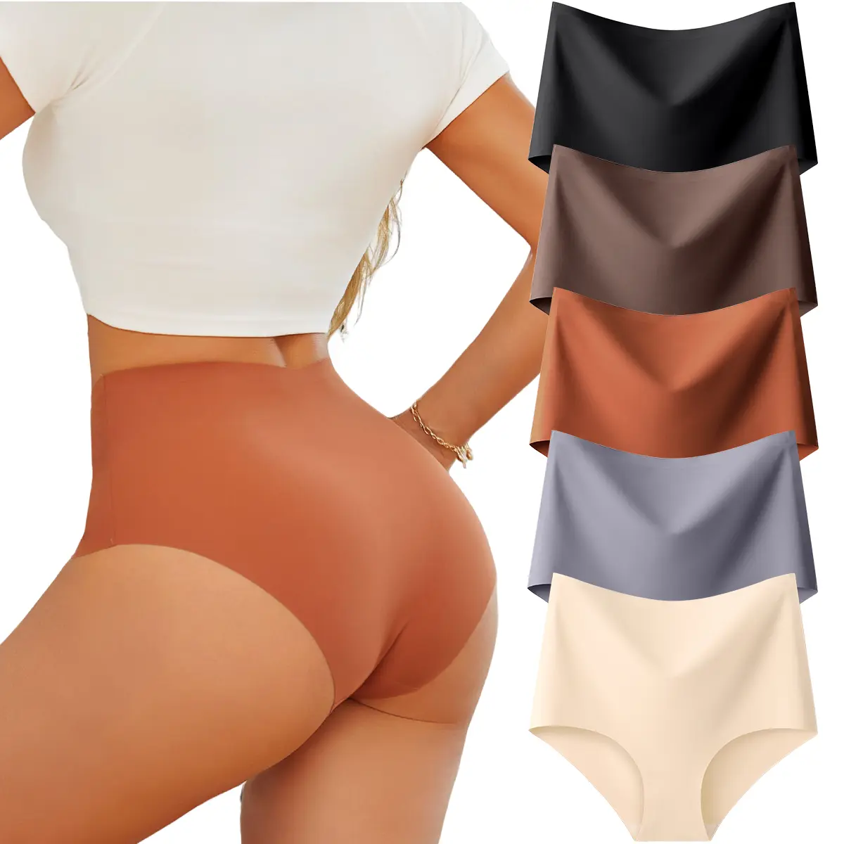 FINETOO 5-Pack Seamless High Waisted Panties - V-Shape No Show Briefs - Soft Comfy All Season - Everyday Wear S-XXL - Bridal Womenswear Essentials