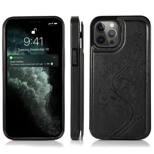 Phone case with card slot design suitable for iPhone 17 Pro Max, embossed butterfly pattern leather case for 17 Pro/17/17 Air, dual buckle flip cover with card slot