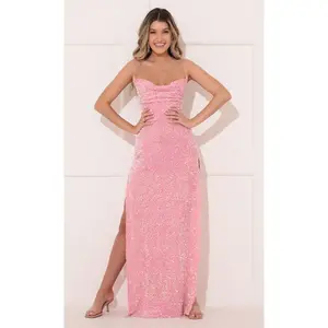 Velvet Sequin Maxi Dress in Pink