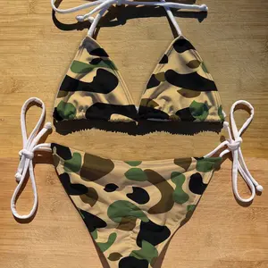 Swimwear Scrunch Butt Tie & Triangle Top Bikini Set | Hypebeast Camo | Thong Cheeky Full Coverage | String Bathing Suit | camouflage  ape HZY