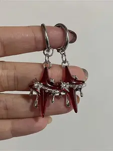 1 Pair of Gothic Hip-hop Trendy Red Cross Star Earrings, Male and Female Creative Punk Street Style Personalized Design Party Studs Earrings Studded Cross Earrings