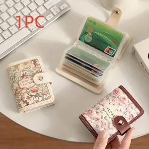 Women Floral Oil Painting Card Holder Wallet, Vintage Style Multi-Card Slot Bank Card Case, Large Capacity ID Credit Card Organizer