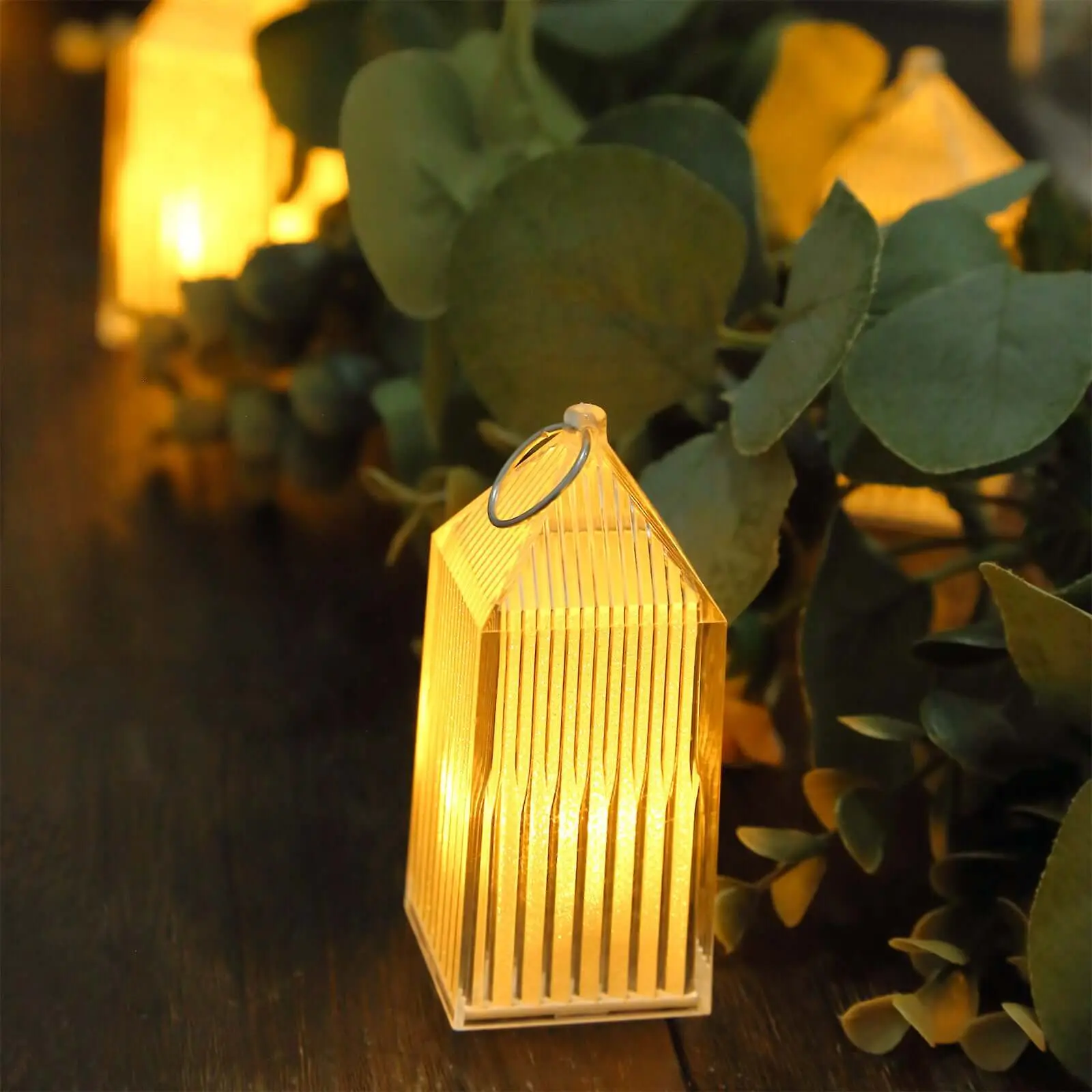 6-Pack Clear Acrylic LED Hanging Lanterns 3.5" Warm White Design - Battery Operated Dimmable Decorative Centerpiece