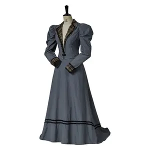 1900s Edwardian Retro Dress Historical Downtown Abbey Gown Women Vintage Strips Court Ball Gown Formal Womenswear Comfort Long Sleeve