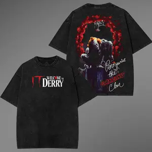 IT Pennywise Shirt Clown Horror Movie Vintage Graphic Design T-Shirt Horror Halloween TShirt, Streetwear, Men Gifts Crewneck Casual