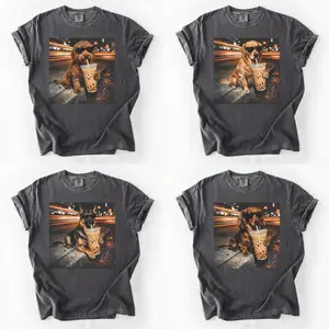 Comfort Colors Funny Dog Shirt, 50+ Dog Drinking Iced Coffee Tee, 50+ Dog Breeds Available, Dachshund Wiener Dog Shirt, Cute Dog Lover Gift